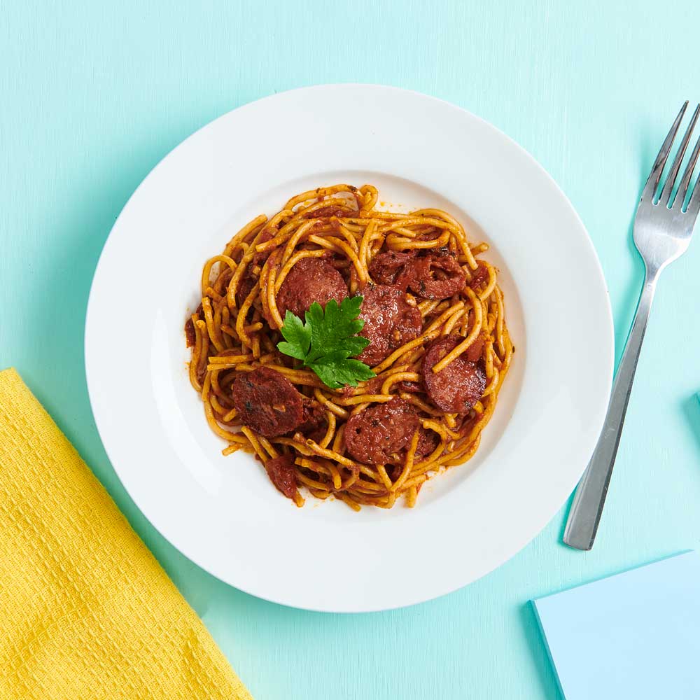 Chunky Sauce and Salami with Vetta Ready Pasta Fibre Spaghetti
